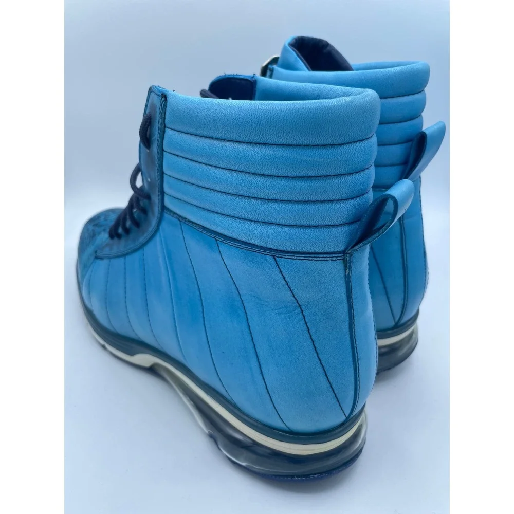 Belvedere Toro Men's Ostrich and Calfskin Leather High Top Sneakers Blue E15 12